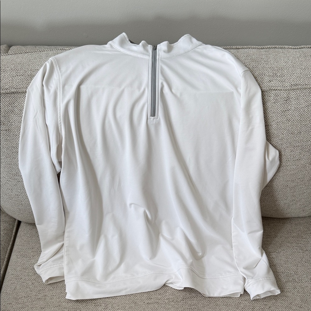 Peter Millar Gray and White Quarter-Zip Pullover